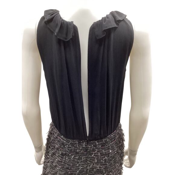 St.John Women’s Dress SZ 8 Silk/ Boucle Fine Knit Bottom Sleeveless Black Silver - Picture 5 of 6